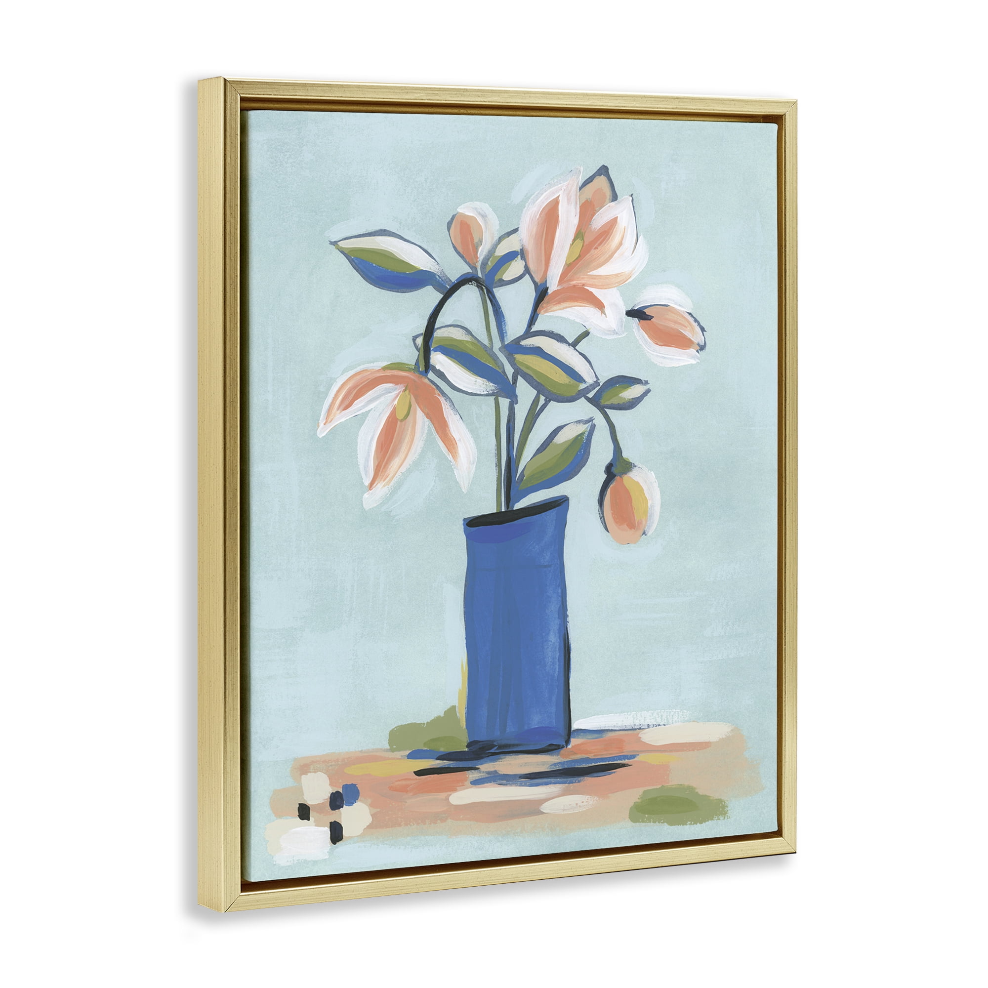 Stupell Industries Chic Modern Bouquet Plants & Flowers Painting Gold Floater Framed Canvas Art Print Wall Art, 25 x 31