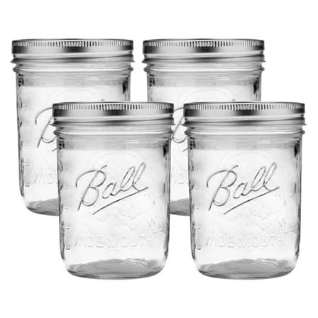 Wide Mouth Glass Mason Jars with Lids and Bands, Used for Canning, Pickling, Juice, Jam, Jelly, Pint Size 16 Ounce (Pack of 4)