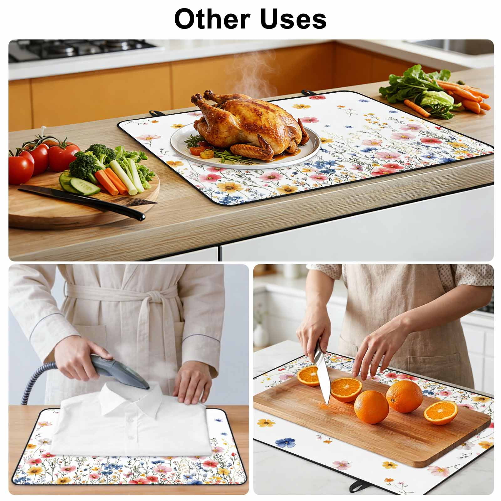 Blue Flowers Stove Top Cover for Electric Stove, Heat-proof & Non Slip Glass Top Stove Cover Protector, Pink Watercolor Botanical Garden Floral Kitchen Flat Cooktop Rubber Mat 24x21 Inches