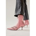 thumbnail image 2 of Jeffrey Campbell Alt-Rock Pink Crinkle Silver Kitten Heel Pointy Toe Spiky Boots (Pink Crinkle Silver, 6), 2 of 5