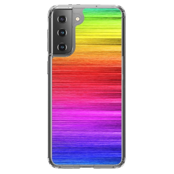 DistinctInk Clear Shockproof Hybrid Case for Galaxy S21  PLUS 5G (6.7" Screen) - TPU Bumper, Acrylic Back, Tempered Glass Screen Protector - Rainbow Shimmering Lines
