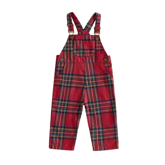 Cjfdfy Toddler Baby Boy Girl Christmas Overalls Outfit Plaid Print Adjustable Straps Sleeveless Jumpsuits Infant Cute My First Christmas Fall Winter Clothes 0-3Y