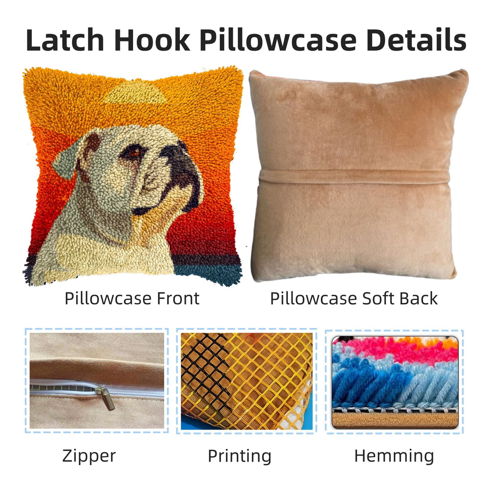 DIY Latch Hook Pillow Kits for Adults English Bulldog with Sunset Printed Pillowcase Crochet Yarns Hooking Handmade Pillow Cover Cushion for Home Sofa Decoration 17x17inch-1
