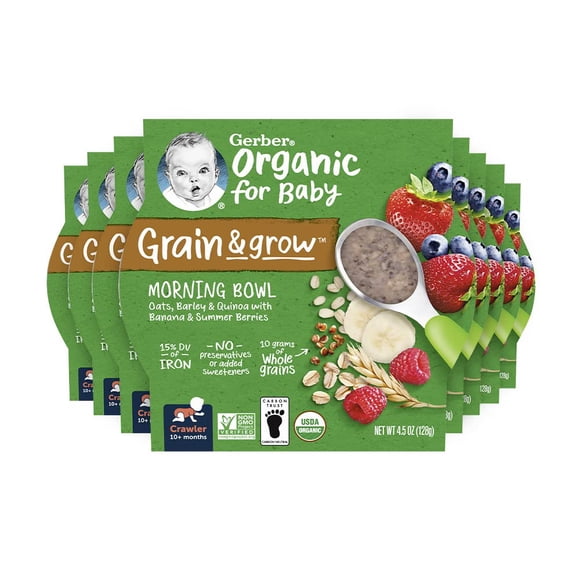 Baby Food Gerber Organic Grain & Grow Morning Bowl, 130 g x 8