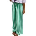thumbnail image 2 of Womens Pants Colorblock Stripe Print Trousers Loose Straight Casual Summer Fall Work Pants Women Green M, 2 of 5