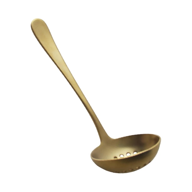 Cuchara de cocina retro dorada de acero inoxidable, utensilios de cocina. colador