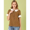 thumbnail image 2 of INSPIRE CHIC Hauts Blouses à Pois pour Femmes à Col Claudine Contrastant à Manches Courtes, 2 of 6