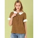 thumbnail image 2 of INSPIRE CHIC Blusa de lunares de manga corta con cuello Peter Pan en contraste vintage para mujer Marrón M, 2 of 6