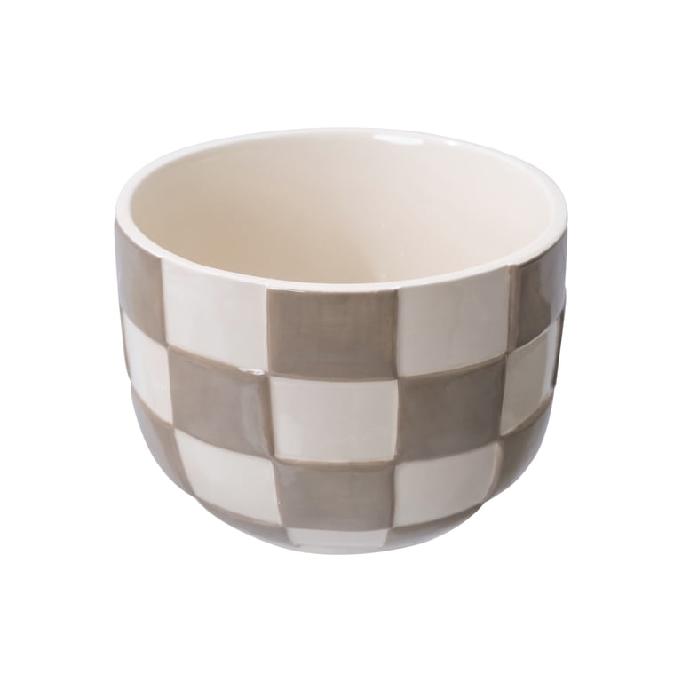 Mainstays Lennon Round Ceramic Planter, Birch Gray Checkered photo 7