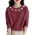 thumbnail image 2 of Women's Marled Knit Sweater, Casual Crewneck Pullover, Heathered Yarn Knit Top, Lightweight Long Sleeve Blouse, Everyday Basic Sweater with Comfort Fit Wine S, 2 of 9