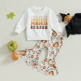 thumbnail image 2 of Okbabeha Toddler Girl Winter Clothes Baby Halloween Outfit Letter Crewneck Sweatshirt Pumpkin Flare Pants Fall Outfits, 2 of 7