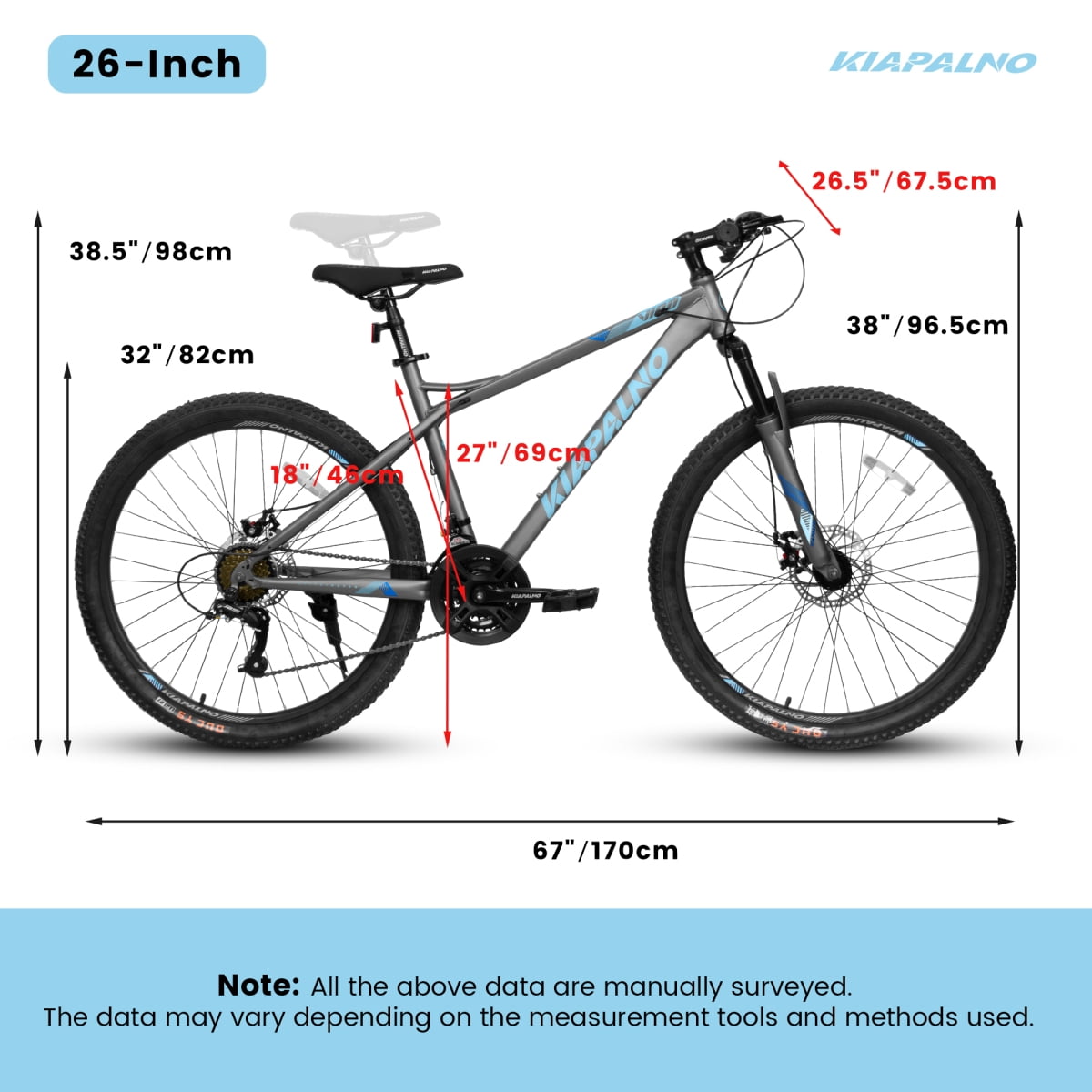 26 Inch Mountain Bike for Adults & Teens, 21-Speed High Carbon Steel Bicycle with Front Suspension, Mechanical Disc Brakes, 26x2.125 Tires, for Commuting, Trail Riding & Outdoor Cycling