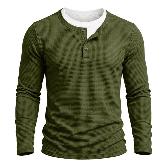 Kezqiaxn Cute Plus Size Tops Solid Fashion Stretchy Long Sleeve Pullover Button Up Shirt Men's Clothing 2026