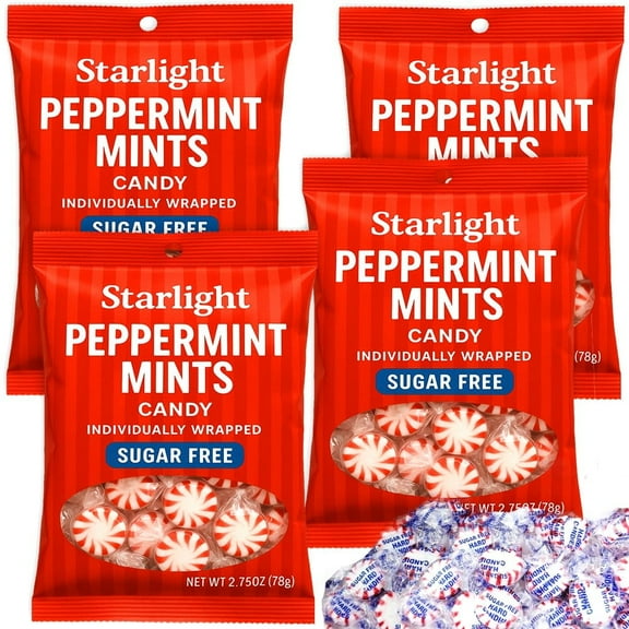 Sugar Free Peppermint Starlight Mint Hard Candy 4 Bags (2.75 oz Each) Individually Wrapped Sugar-Free Candies
