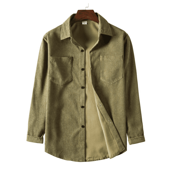 Mens Solid Long Sleeve Ribbed Button Down Corduroy Shirt Jacket Casual Spring Fall Pocket Shacket Jacket