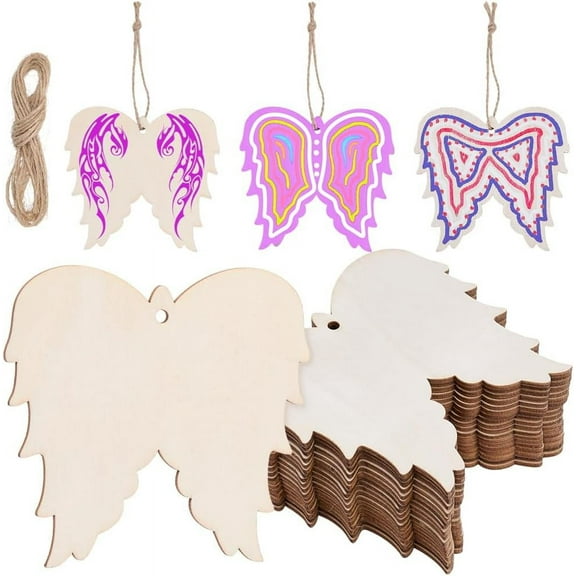 20Pcs Wooden Angel Ornaments Wood Angel Wings Ornament Christmas Wooden Ornaments Wood Xmas Ornaments Angel Wing Ornaments Party Decor