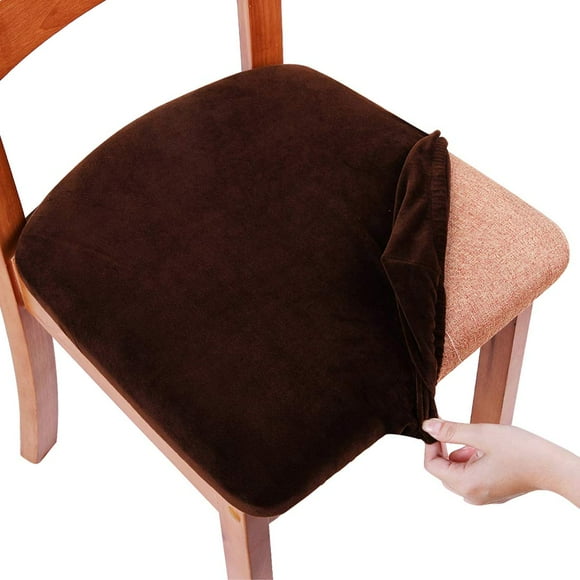 Smiry Housses de Siège en Velours pour Chaise de Salle à Manger Lot de 6, Ajustement Extensible Amovible Lavable Protecteur de Coussin de Chaise avec Attaches, Café