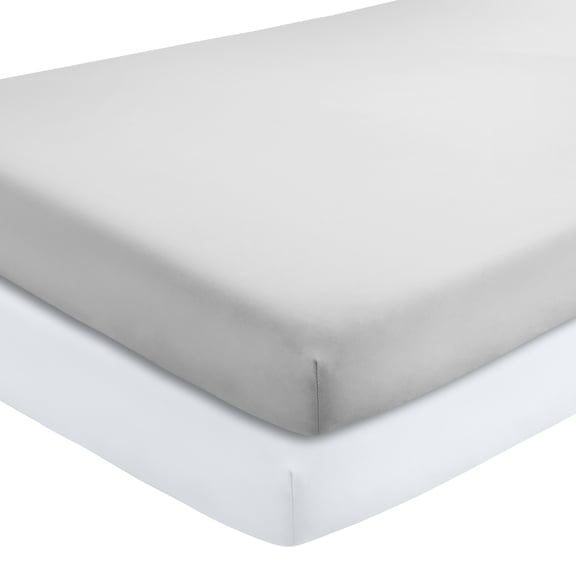 Bare Home 2 Pack Fitted Sheets - Premium 1800 Collection - Ultra Soft - Crib, Cloud Grey/White