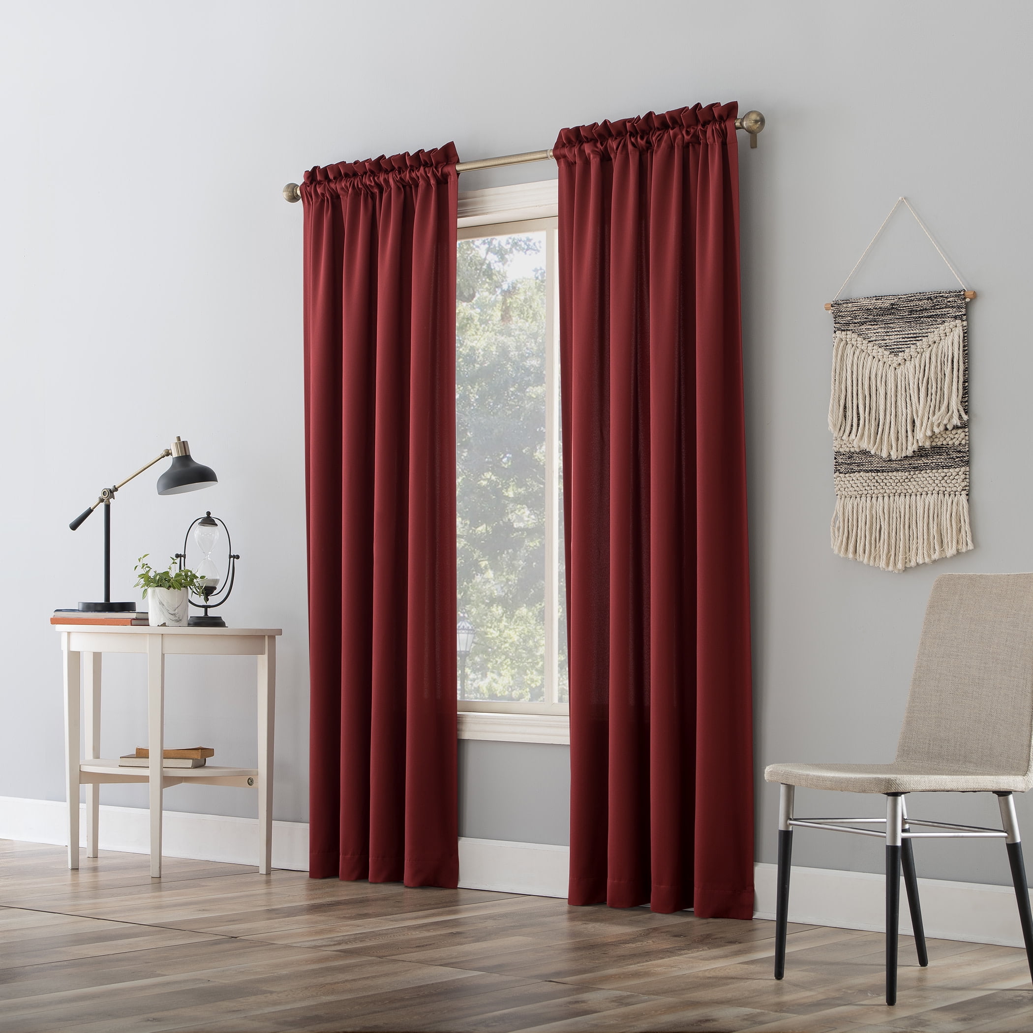 Sun Zero Kylee Energy Efficient Room Darkening Rod Pocket Curtain Panel, 54" x 95", Wine