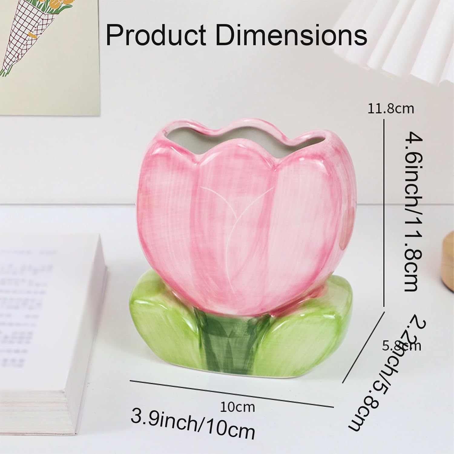 Pen Holder for Desk Tulips Vase Decor Aesthetic Cute Toothbrush Holder Pencil Holder for Office Makeup Brush Holder Yellow Kawaii Desk Accessories Home Decor Birthday Gifts for Women