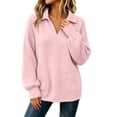 thumbnail image 3 of Zysthvn Winter Women Sweatshirt Oversized Pullover Casual Sweatshirts for Women with Pockets Turn Down Collar Solid Long Sleeve Tops, 3 of 9