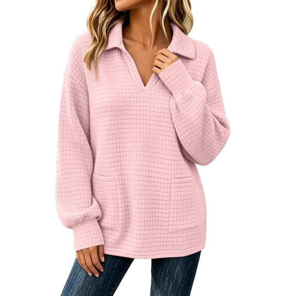 Gytharion Women's Sweatshirts Long Sleeve Turn Down Collar Casual Pullovers Button Detail Longline Loose Fit Versatile Tops for Fall and Winter