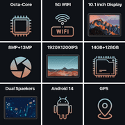 Android 14 Tablet, 2 in 1 Tablet with Keyboard, 14GB RAM 128GB ROM, 1TB Expand, 4G LTE and 5G Wifi, 13MP+8MP, Unisoc Octa-Core Processor