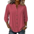 thumbnail image 7 of HongQid Womens Linen Blend Button Down Tunic Ladies Mandarin Neck Pleated Bust 3/4 Sleeve Blouse Casual Shirts, 7 of 7