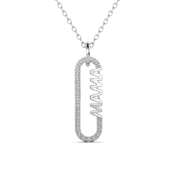 Cate & Chloe Elaine 18k White Gold Plated Mama Necklace with Simulated Diamond Crystals for Women