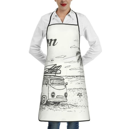

Sikiie Summer Vacation Scene With Camping Van Aprons for Kitchen Cooking Aprons Chef Apron for Men Women Chef