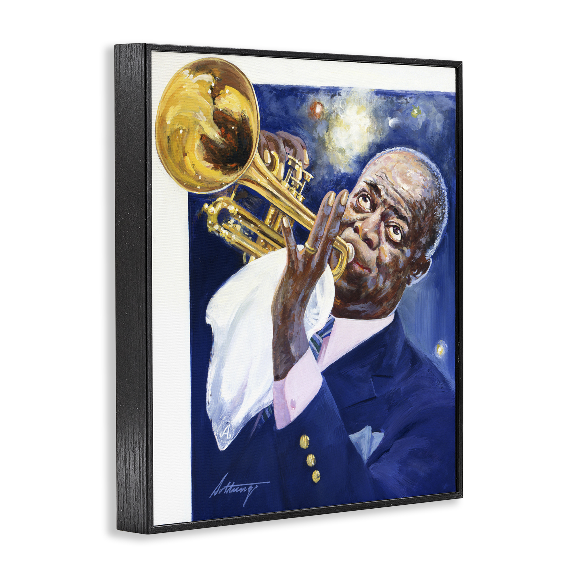 Louis Armstrong Portrait Black Framed Giclee Art, design by Wind River Studios