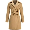 thumbnail image 3 of Kukuzhu Women’s Wool Blend Trench Coat Winter Open Front Notch Lapel Midi Belted Parka Pea Coat, 3 of 7