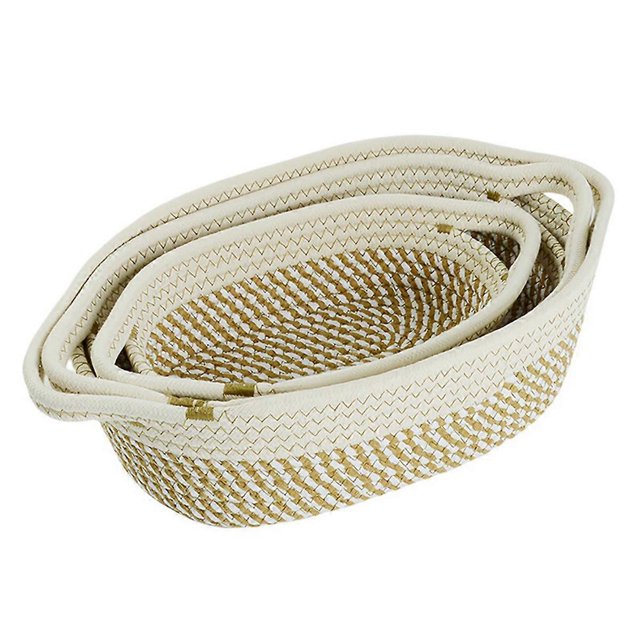 Rope Storage Baskets Set of 3 Organizer Woven Basket-Portable Cotton Bins for Clothes, Beddings E