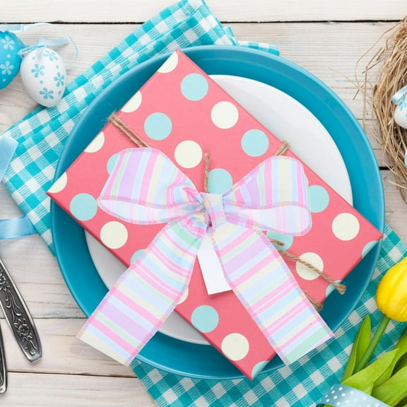 NICEXMAS 2 Rolls Bow Ribbon Stripped Ribbon Christmas Candy Ribbon Polyester 450.00X4.50X0.15CM