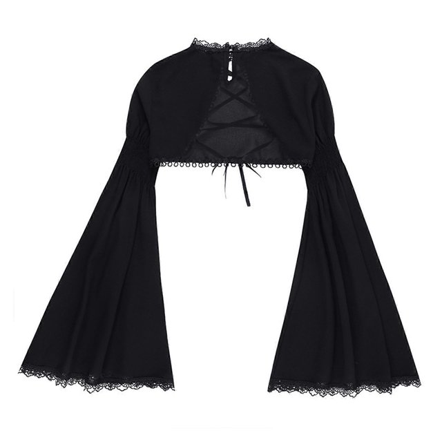 Women Goth Tops Punk Cover Up Mesh Crop Top See Through Sexy Long Sleeve Blouses Y2k Black Rave Outfit Festival L