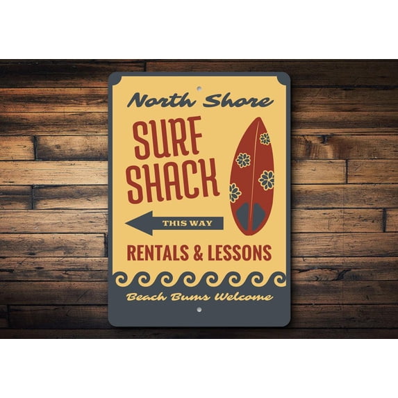 Surf Shack This Way Novelty Sign, Metal Wall Decor - 10x14 inches