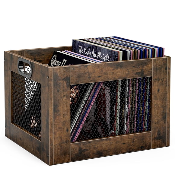 Caja de Madera TEMI para Almacenamiento de Discos de Vinilo 26x32x39 cm