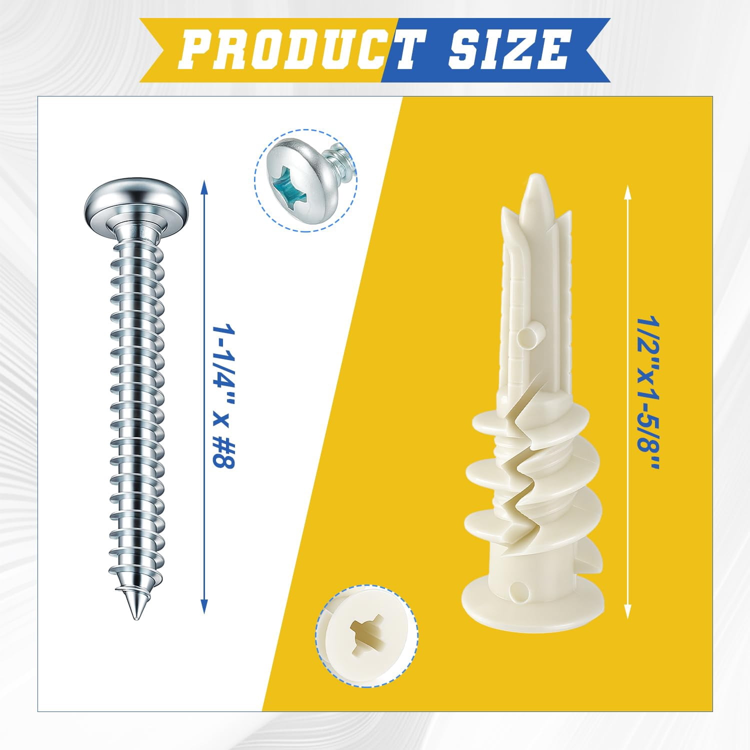 400 Pcs Self Drilling #8 Drywall Anchors Bulk and Screws Set Nylon Heavy Duty 75lb No Pre Drill Hole for Hanging Shelf Picture Decor with Storage Case(Regular Anchor Non Split)