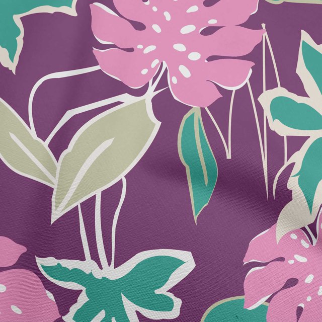 oneOone Polyester Spandex Purple Fabric Abstract Tropical Floral Fabric For Sewing Printed Craft Fabric By The Yard 56 Inch Wide