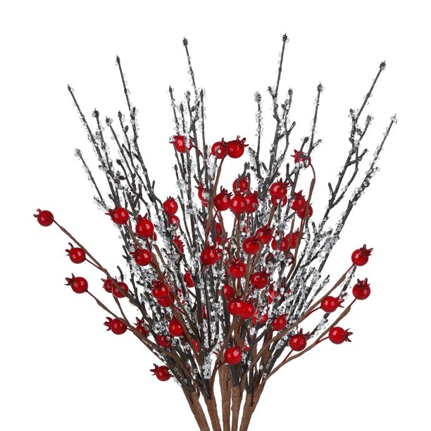 Orden de compra con imagen Pedido mínimo de 120 ramas Simulación navideña de esquejes de frutos rojos granada roja pequeña y nieve de 45 cm espuma de fruta/plástico/papel ANGGREK Otros