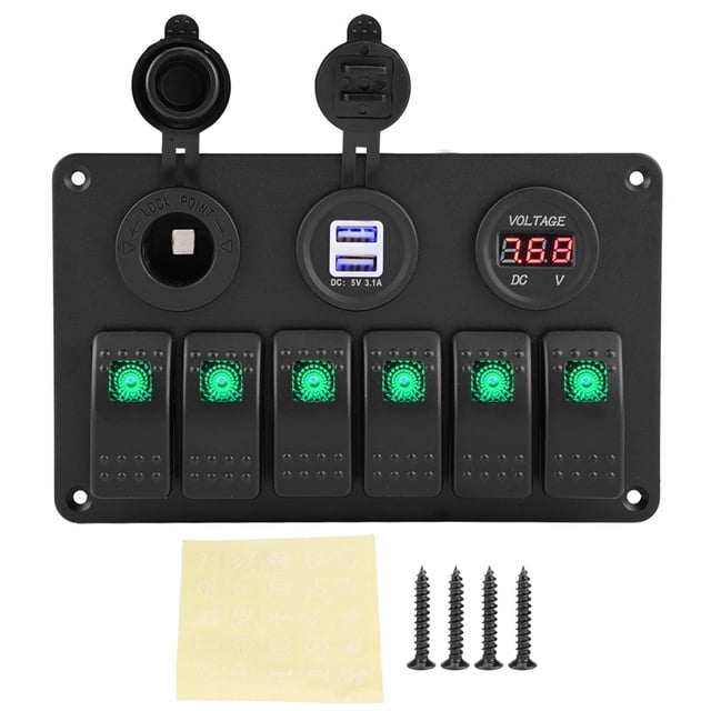 Panneau d'Interrupteur de Bateau, 12v 24V 6 Gang Rocker Switch Panneau de Commutation de Bascule Conçu avec Soin