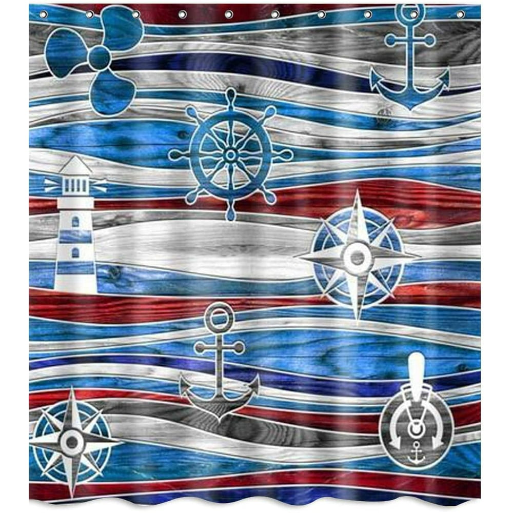 Anchor Lighthouse Nautical Theme Fabric Shower Curtain Sets Bathroom