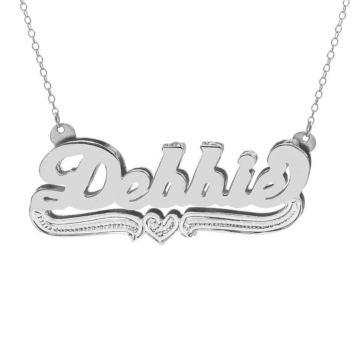 Personalized Name Necklace With Beading and Rhodium on Tail and Heart