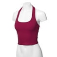 thumbnail image 5 of A2Y Women's Halter Neck Heavy Rib Rayon Spandex Crop Top Magenta S, 5 of 6