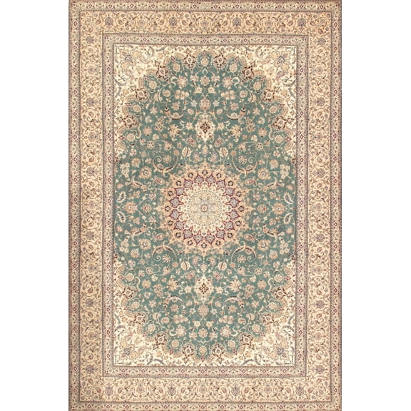 Pasargad Home Nain Hand-Knotted Silk & Wool Area Rug 6' 7" X 10' 7" T. Green