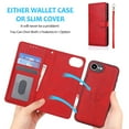 thumbnail image 6 of Wallet Case for iPhone 16e, 2 In 1 PU Leather Flip Phone Case with Detachable Magnetic TPU Inner, Kickstand Phone Cover with Card Slots & Wrist Strap for iPhone 16e, Red, 6 of 7