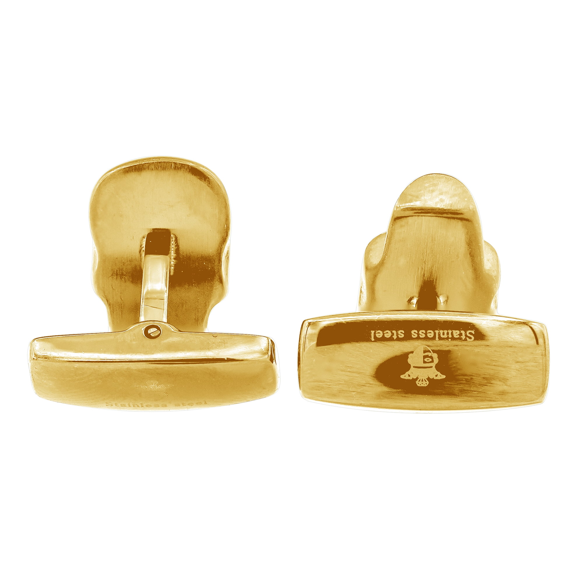 Arista Black Cubic Zirconia Men's Skull Cuff Links in Gold Plated Stainless Steel