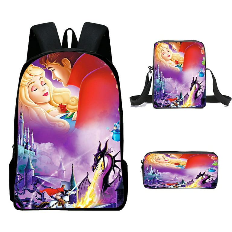 Sleeping Beauty Book Bag Fantastic Soft Cute Pattern Shoulder School Book  Bag with Crossbody Bag 62PCS for College Boys Girls for Gift to Daughter  Son 