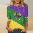 thumbnail image 1 of Tejiojio Mardi Gras Shirts for Women Patch Print 3/4 Sleeve Tops Carnival Party Tshirt Casual Crewneck Blouse, 1 of 5