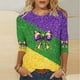 thumbnail image 1 of Tejiojio Mardi Gras Shirts for Women Patch Print 3/4 Sleeve Tops Carnival Party Tshirt Casual Crewneck Blouse, 1 of 5